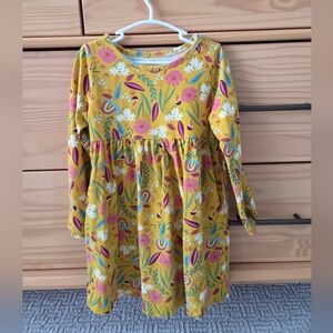 Wonder Nation Yellow Floral Kids Girl Longsleeve Dress Size 5T 100% Cotton